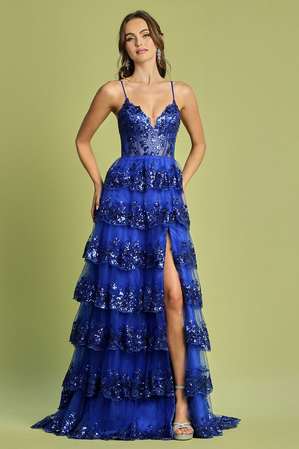 Backless V-Neck Sleeveless A-Line Prom Gown with Convenient Pockets