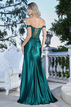 AD 3371- Off The Shoulder Fit & Flare Prom Gown with Ruched Bodice Trimmed with Beaded Lace Open Lace Up Back & Leg Slit PROM GOWN Adora