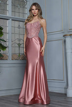 AD 3386 - Strapless Fit & Flare Prom Gown with Beaded Lace Embellished Corset Bodice & Detailed Grommet Eyelet Lace Up Back