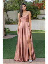 DQ 4285 - Satin A-Line Prom Gown with Tie Up Straps & Leg Slit PROM GOWN Dancing Queen XS COPPER 