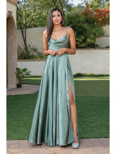 DQ 4285 - Satin A-Line Prom Gown with Tie Up Straps & Leg Slit PROM GOWN Dancing Queen XS DARK SAGE 