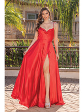 DQ 4285 - Satin A-Line Prom Gown with Tie Up Straps & Leg Slit PROM GOWN Dancing Queen XS RED 