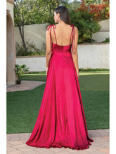 DQ 4285 - Satin A-Line Prom Gown with Tie Up Straps & Leg Slit PROM GOWN Dancing Queen XS BURGUNDY 
