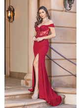 DQ 4344 - Fit & Flare Off Shoulder Boned Bodice Prom Gown with Leg Slit PROM GOWN Dancing Queen   