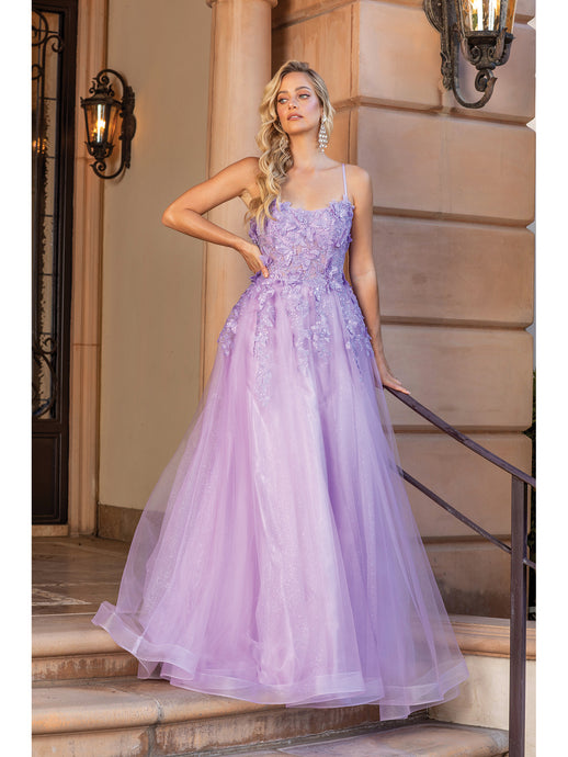 DQ 4355 - A-Line 3D Butterfly Bodice Prom Gown with Strappy Lace Up Back PROM GOWN Dancing Queen   