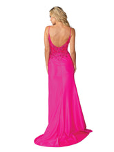DQ 4436 - Stretch Satin Fit & Flare Prom Gown with Sheer Beaded Corset Bodice & Leg Slit PROM GOWN Dancing Queen   