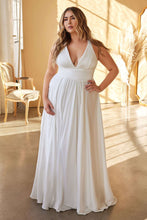 CD 7469WW -  Plus Size A-Line Wedding Gown with Pleated V-Neck Bodice Spaghetti Straps & Leg Slit