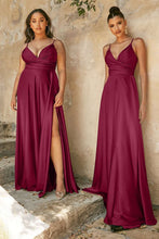 CD 7485C - Satin A-Line Prom Gown with Gathered Sweetheart Neckline & Leg Slit PROM GOWN Cinderella Divine 18 BURGUNDY 