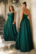 CD 7485 - Satin A-Line Prom Gown with Gathered Sweetheart Neckline & Leg Slit Dresses Cinderella Divine 14 EMERALD 