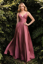 CD 7485C - Satin A-Line Prom Gown with Gathered Sweetheart Neckline & Leg Slit PROM GOWN Cinderella Divine 20 MAUVE ROSE 