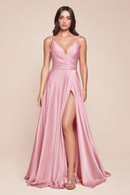 CD 7485C - Satin A-Line Prom Gown with Gathered Sweetheart Neckline & Leg Slit PROM GOWN Cinderella Divine 18 BLUSH