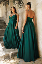 CD 7485C - Satin A-Line Prom Gown with Gathered Sweetheart Neckline & Leg Slit PROM GOWN Cinderella Divine 18 EMERALD 