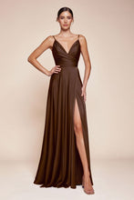 CD 7485 - Satin A-Line Prom Gown with Gathered Sweetheart Neckline & Leg Slit PROM GOWN Cinderella Divine 4 EXPRESSO