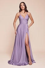 CD 7485C - Satin A-Line Prom Gown with Gathered Sweetheart Neckline & Leg Slit PROM GOWN Cinderella Divine 18 LT LAVENDER