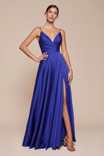 CD 7485C - Satin A-Line Prom Gown with Gathered Sweetheart Neckline & Leg Slit PROM GOWN Cinderella Divine 18 ROYAL