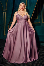 CD 7485C - Satin A-Line Prom Gown with Gathered Sweetheart Neckline & Leg Slit PROM GOWN Cinderella Divine 18 ENGLISH VIOLET