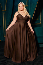 CD 7485C - Satin A-Line Prom Gown with Gathered Sweetheart Neckline & Leg Slit PROM GOWN Cinderella Divine 18 EXPRESSO