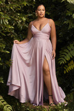 CD 7485C - Satin A-Line Prom Gown with Gathered Sweetheart Neckline & Leg Slit PROM GOWN Cinderella Divine 18 MAUVE 