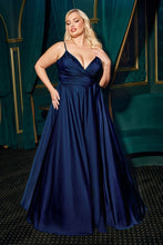 CD 7485C - Satin A-Line Prom Gown with Gathered Sweetheart Neckline & Leg Slit PROM GOWN Cinderella Divine 22 NAVY