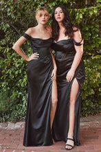 CD 7492 C - Off the Shoulder Stretch Satin Fit & Flare Prom Gown with Boned Bodice & Leg Slit PROM GOWN Cinderella Divine 18 BLACK 
