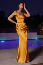 CD 7492 - Off the Shoulder Stretch Satin Fit & Flare Prom Gown with Boned Bodice & Leg Slit