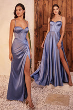 CD CD337 - Satin A-Line Prom Gown with Boned Corset Bodice & Leg Slit PROM GOWN Cinderella Divine