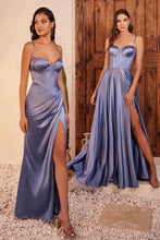CD 7495 - Stretch Satin Fit & Flare Prom Gown with Boned V-Neck Bodice Lace Up Corset Back & Leg Slit PROM GOWN Cinderella Divine   