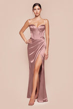 CD 7495 - Stretch Satin Fit & Flare Prom Gown with Boned V-Neck Bodice Lace Up Corset Back & Leg Slit PROM GOWN Cinderella Divine 2 MAUVE