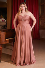 CD 7496C - Plus Size Strapless Stretch Satin A-Line Prom Gown with Keyhole Bodice PROM GOWN Cinderella Divine 18 ROSE GOLD 