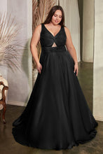 CD 7497C - Plus Size Stretch Satin A-Line Prom Gown with Ruched Keyhole Bodice PROM GOWN Cinderella Divine 18 BLACK 