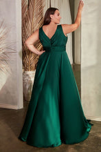 CD 7497C - Plus Size Stretch Satin A-Line Prom Gown with Ruched Keyhole Bodice PROM GOWN Cinderella Divine   