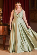 CD 7497C - Plus Size Stretch Satin A-Line Prom Gown with Ruched Keyhole Bodice PROM GOWN Cinderella Divine 18 SAGE 