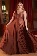 CD 7497C - Plus Size Stretch Satin A-Line Prom Gown with Ruched Keyhole Bodice PROM GOWN Cinderella Divine 18 SIENNA 