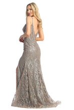 LF 7860 - Glitter Print Fit & Flare Prom Gown with Boned Corset Bodice & Leg Slit PROM GOWN Let's Fashion   