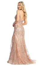 LF 7860 - Glitter Print Fit & Flare Prom Gown with Boned Corset Bodice & Leg Slit PROM GOWN Let's Fashion   