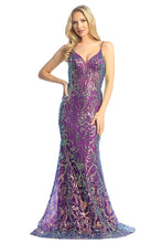 LF 7864 - Iridescent Sequin Print Fit & Flare Prom Gown with Lace Up Corset Back PROM GOWN Let's Fashion XS PURPLE 