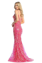 LF 7864 - Iridescent Sequin Print Fit & Flare Prom Gown with Lace Up Corset Back PROM GOWN Let's Fashion   