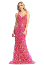 LF 7864 - Iridescent Sequin Print Fit & Flare Prom Gown with Lace Up Corset Back PROM GOWN Let's Fashion XS FUCHSIA 