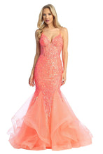 LF 7878 - Sequin Embellished Fit & Flare Prom Gown with Sheer Boned Corset Bodice & Tulle Skirt PROM GOWN Let's Fashion XS ORANGE 