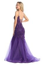 LF 7886 - Beaded Lace Embellished Fit & Flare Prom Gown with Sheer Corset Bodice & Open Lace Up Back PROM GOWN Let's Fashion   