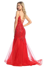 LF 7886 - Beaded Lace Embellished Fit & Flare Prom Gown with Sheer Corset Bodice & Open Lace Up Back PROM GOWN Let's Fashion   