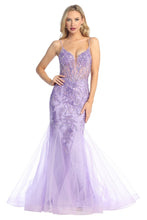 LF 7886 - Beaded Lace Embellished Fit & Flare Prom Gown with Sheer Corset Bodice & Open Lace Up Back PROM GOWN Let's Fashion XS LAVENDER 