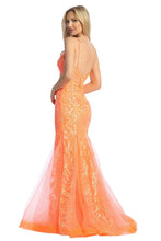 LF 7888 Sequin Embellished Fit & Flare Prom Gown with Sheer V-Neck Bodice & Lace Up Back PROM GOWN Let's Fashion   