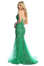 LF 7888 Sequin Embellished Fit & Flare Prom Gown with Sheer V-Neck Bodice & Lace Up Back PROM GOWN Let's Fashion   
