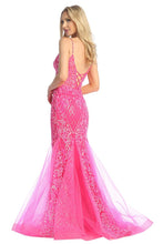 LF 7890 - Sequin Patterned Fit & Flare Prom Gown with Sheer Boned Bodice & Open Lace Up Corset Back PROM GOWN Let's Fashion   