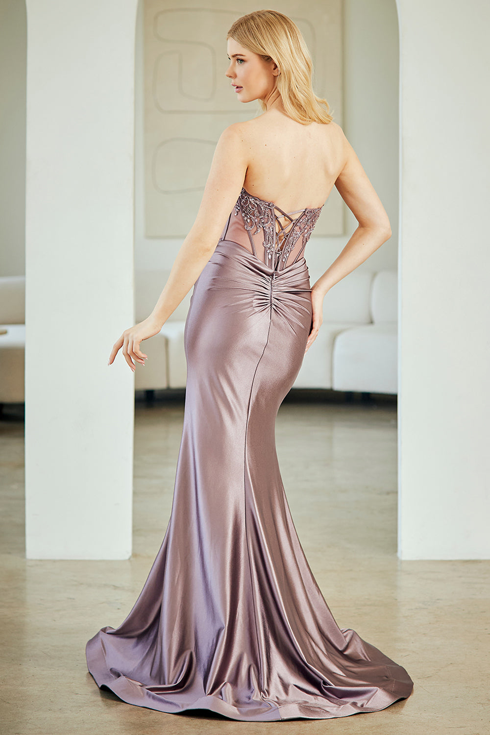 amelia sheer dress Sequin Fitted Cowl Sheer Corset Gown by Amelia Couture BZ020
