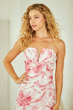 AC 8060 - Strapless Floral Print Chiffon Fit & Flare Prom Gown with Leg Slit & Lace Up Back Prom Gown Amelia Couture