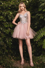 CD 9239 - Short A-Line Homecoming Dress with Glitter Embellished V-Neck Bodice & Layered Tulle Skirt Homecoming Cinderella Divine XXS MAUVE 