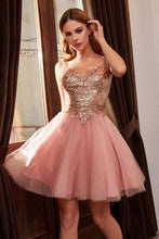 CD 9239 - Short A-Line Homecoming Dress with Glitter Embellished V-Neck Bodice & Layered Tulle Skirt Homecoming Cinderella Divine XXS ROSE GOLD 