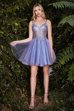 CD 9239 - Short A-Line Homecoming Dress with Glitter Embellished V-Neck Bodice & Layered Tulle Skirt Homecoming Cinderella Divine   